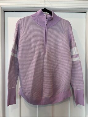 OFFLINE by Aerie Lively Lilac Ribbed Half-Zip Pullover with White Stripe Accents